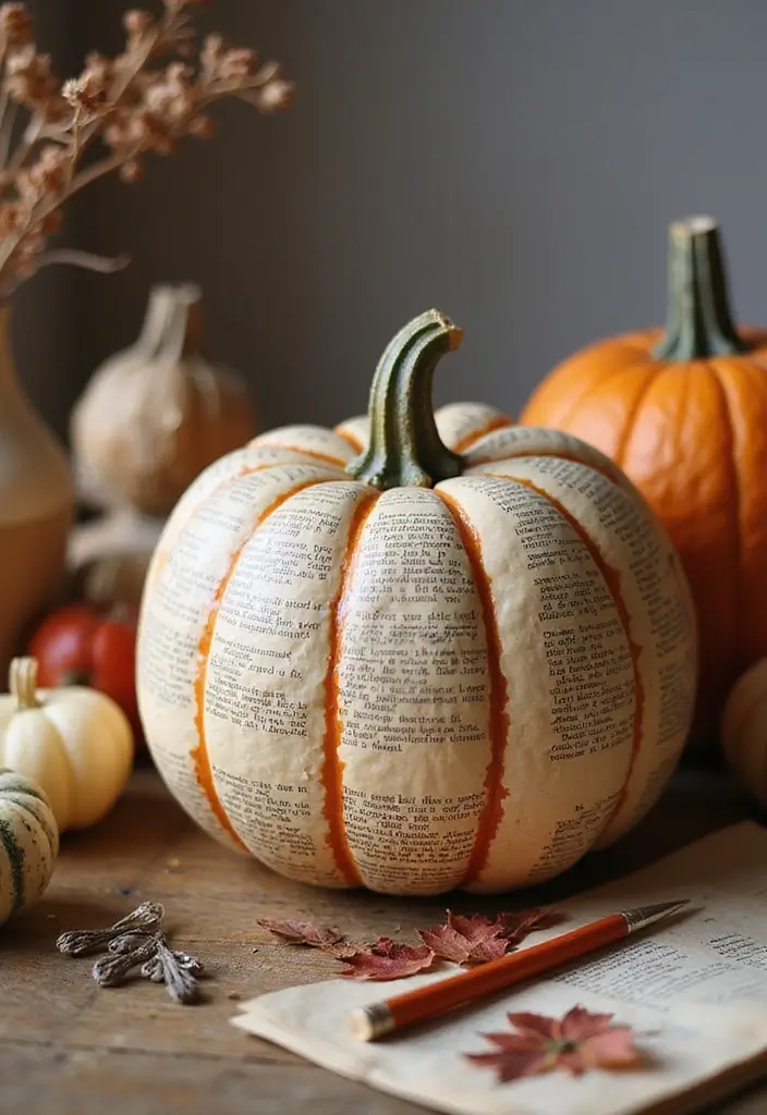 30 No-Carve Pumpkin Decorating Ideas for Hassle-Free Halloween - 4. Decoupage Pumpkin Art