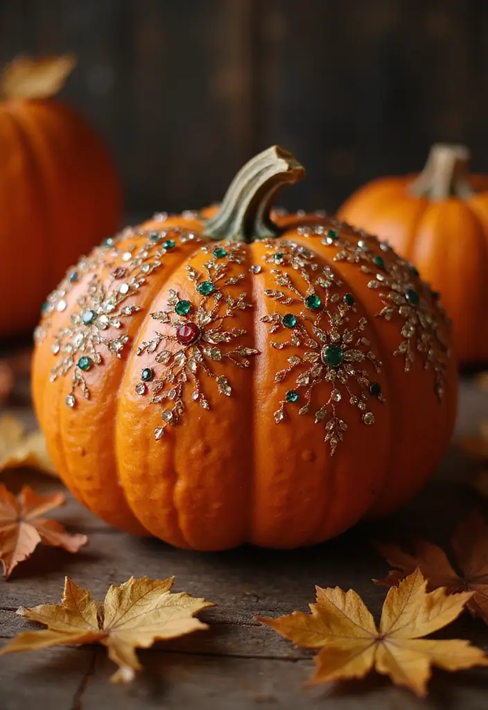 30 No-Carve Pumpkin Decorating Ideas for Hassle-Free Halloween - 13. Bejeweled Pumpkins
