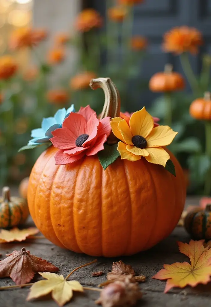 30 No-Carve Pumpkin Decorating Ideas for Hassle-Free Halloween - 9. 3D Paper Flowers
