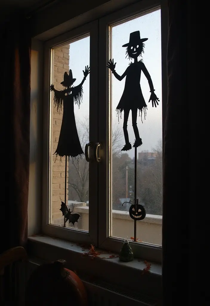 Scarecrow Silhouette Window Clings - Spooky Indoor DIY Halloween Decorations