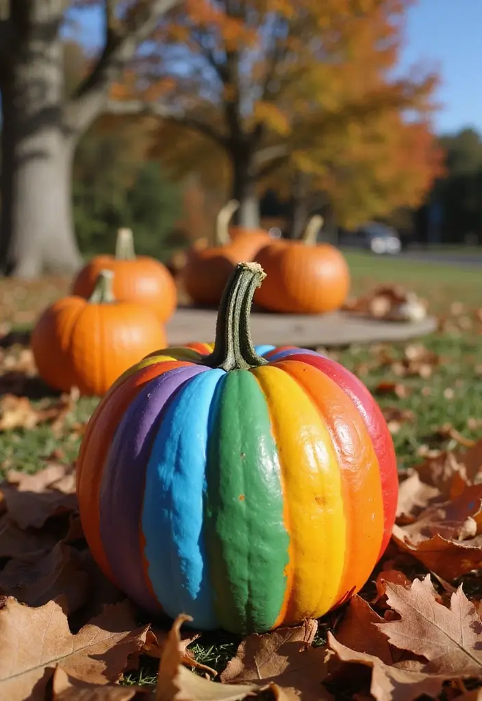 30 No-Carve Pumpkin Decorating Ideas for Hassle-Free Halloween - 23. Rainbow Pumpkins