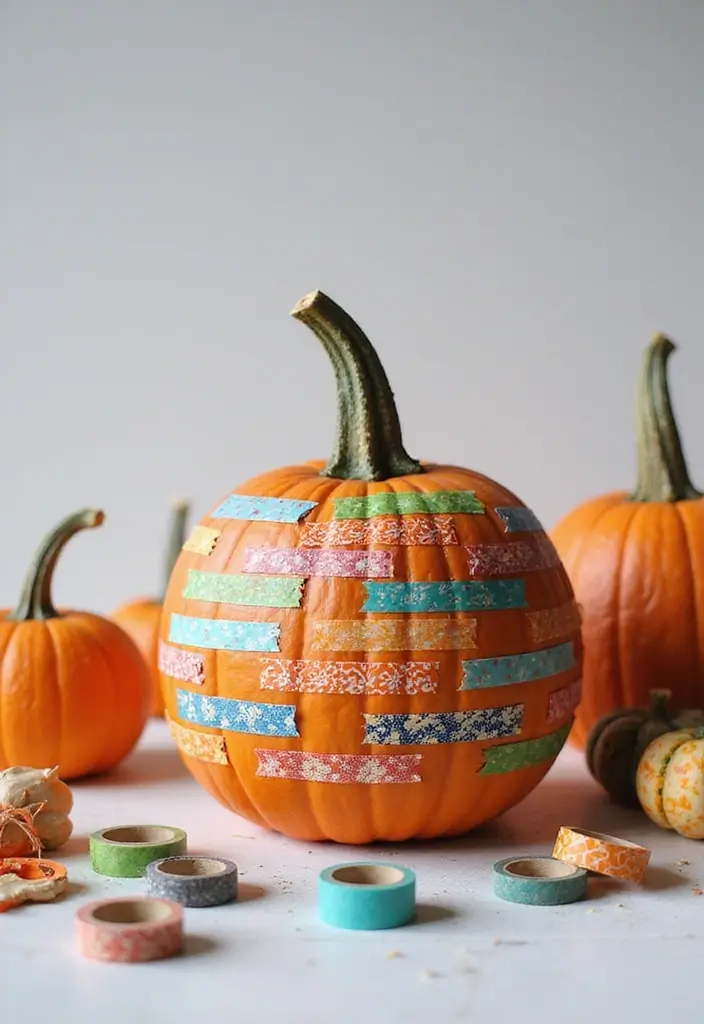 30 No-Carve Pumpkin Decorating Ideas for Hassle-Free Halloween - 6. Washi Tape Wonderland