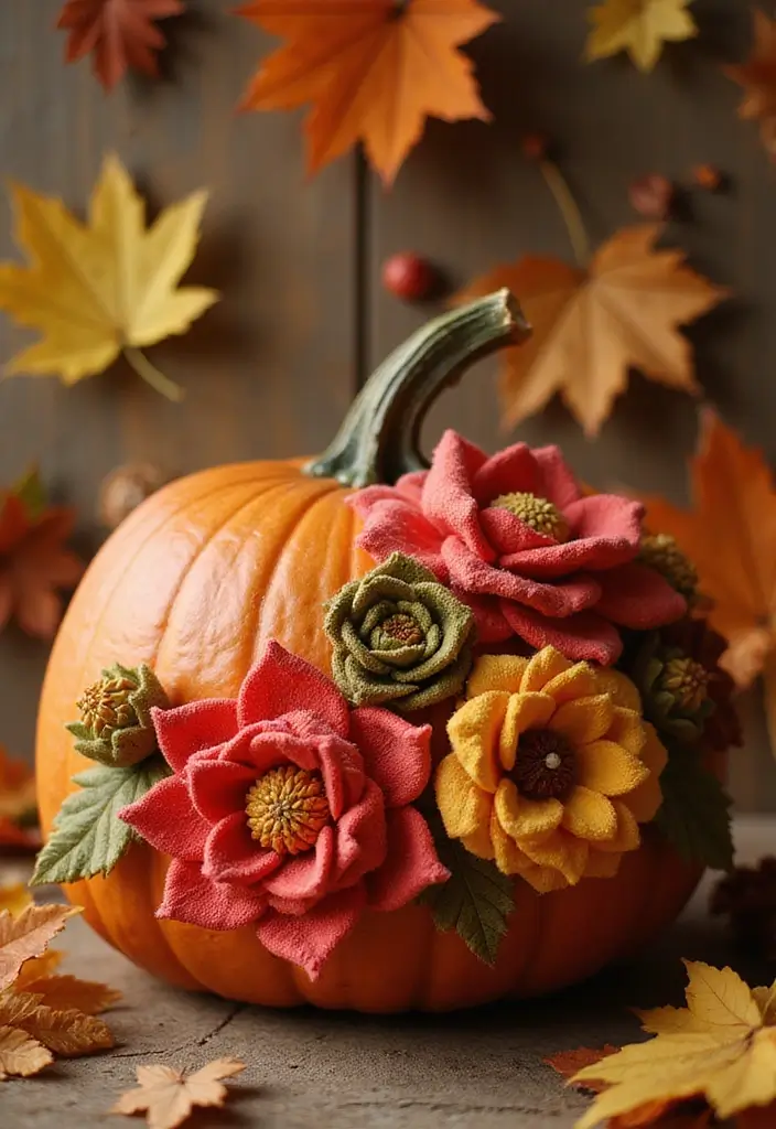 30 No-Carve Pumpkin Decorating Ideas for Hassle-Free Halloween - 19. Fabric Flowers