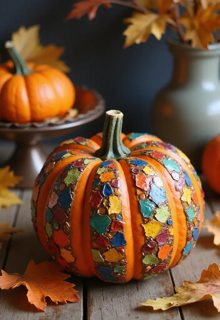 30 No-Carve Pumpkin Decorating Ideas for Hassle-Free Halloween - 24. Mosaic Pumpkins