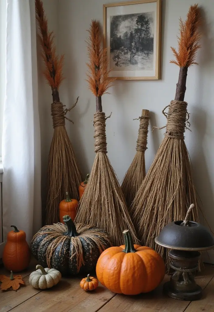 Witch’s Broomsticks - Spooky Indoor DIY Halloween Decorations