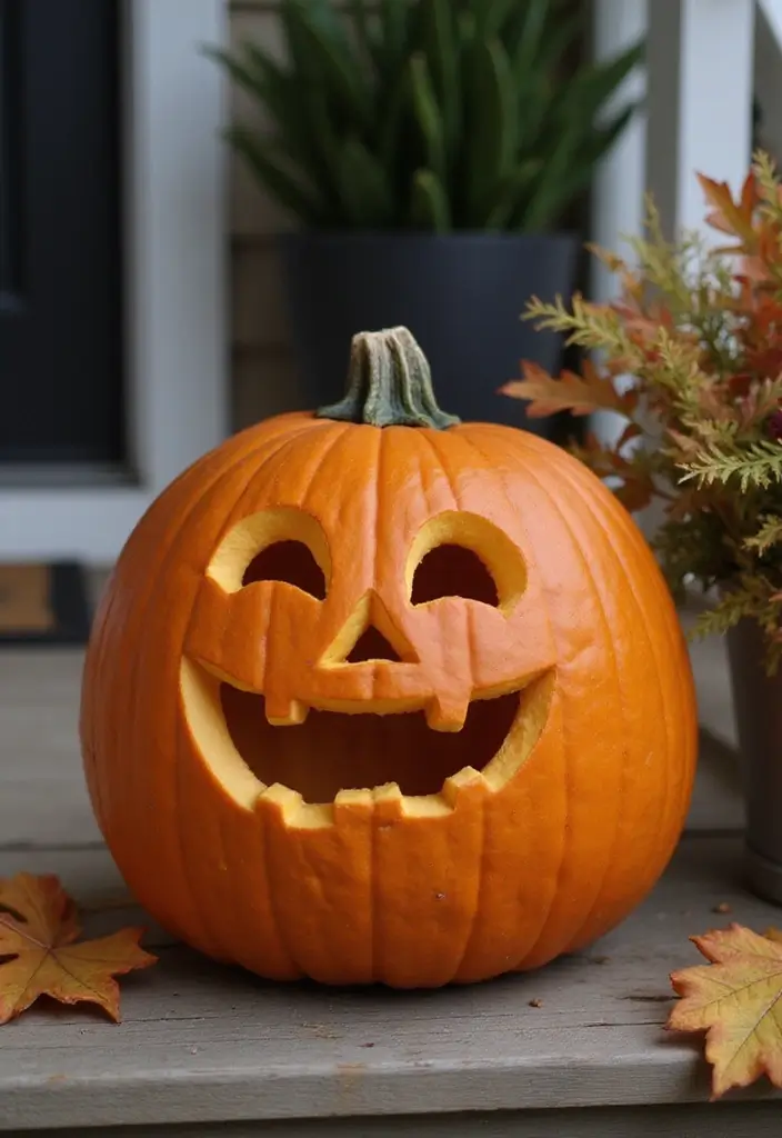 Traditional laughing jack-o’-lantern face – easy DIY Halloween decoration.