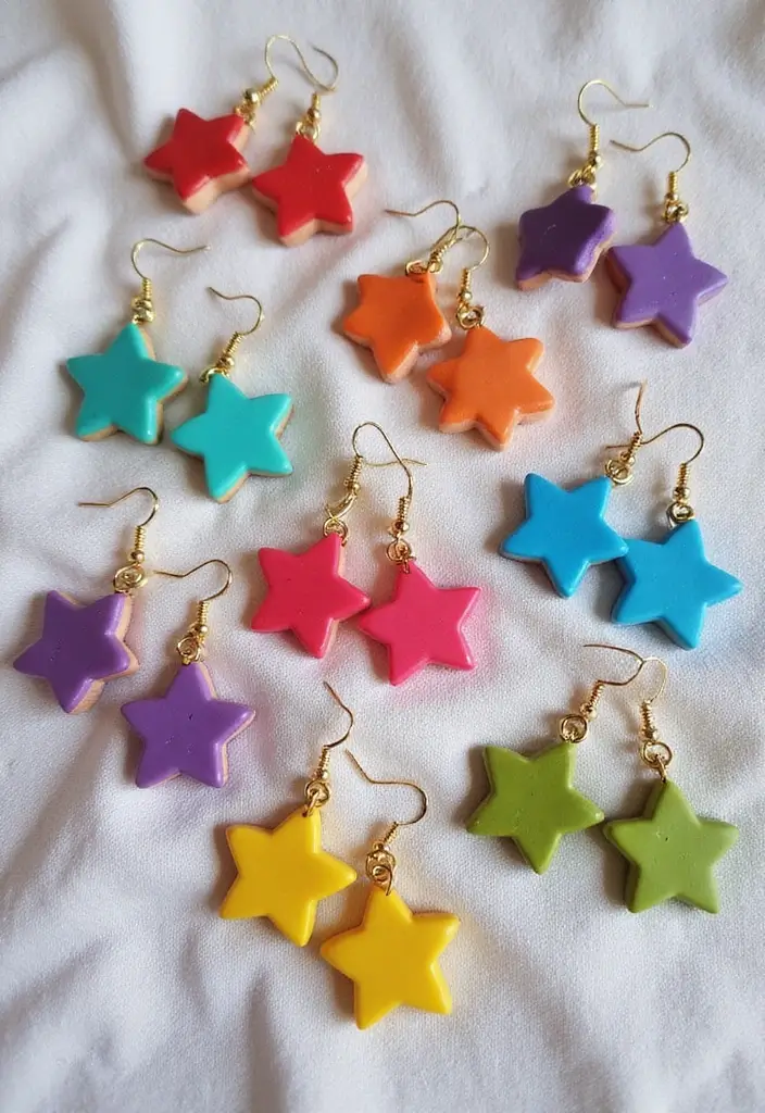 Bright star-shaped earrings made from polymer clay, a quick and creative DIY accessory for teens.