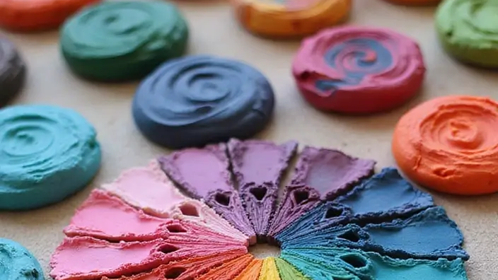 A vibrant display of polymer clay colors and a color wheel.