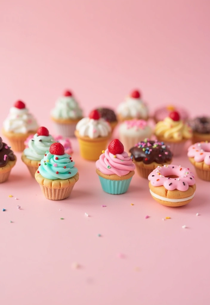 Tiny cupcake and donut charms with pastel frosting, a beginner-friendly polymer clay jewelry idea.